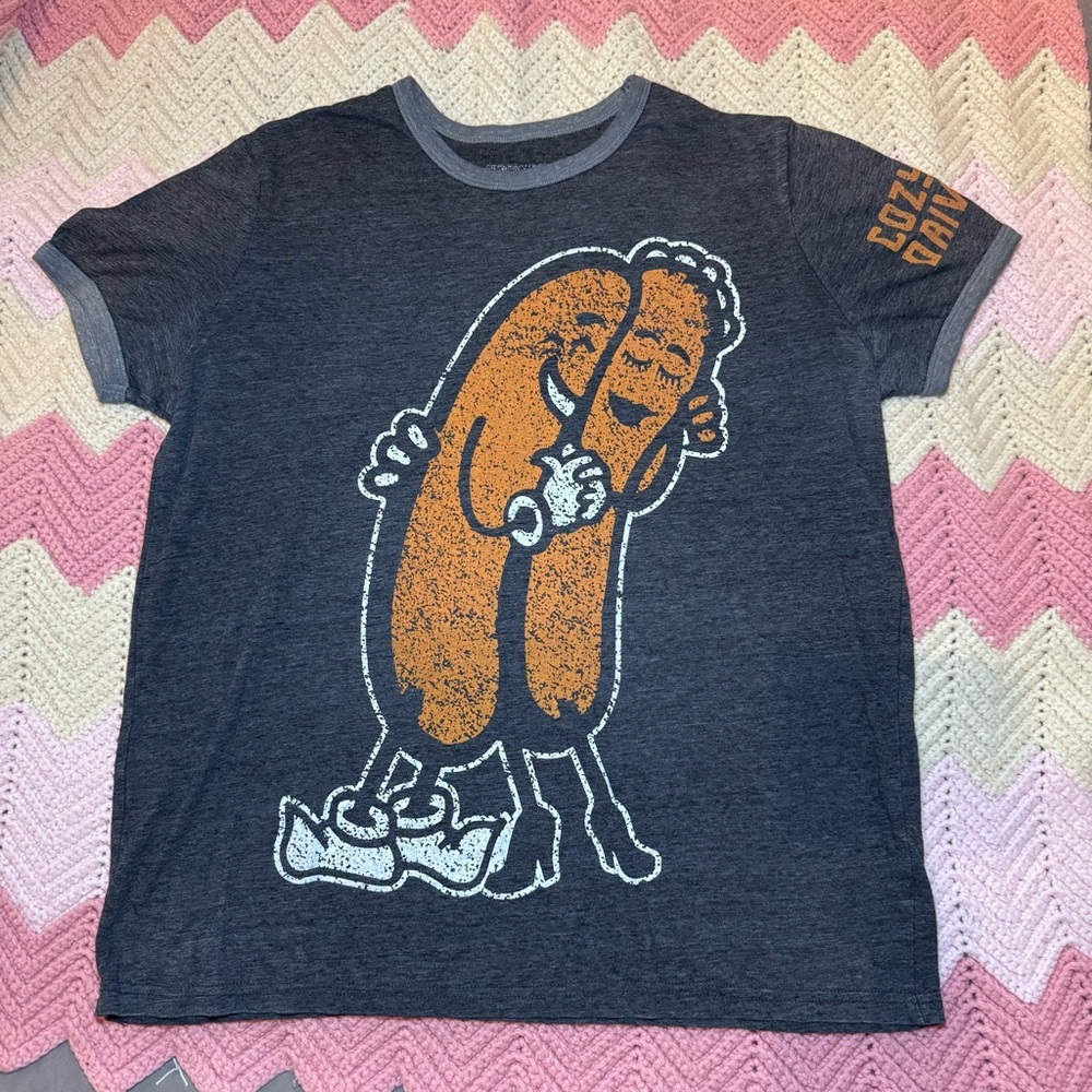 Gray Graphic T-Shirt with Orange Print size: L